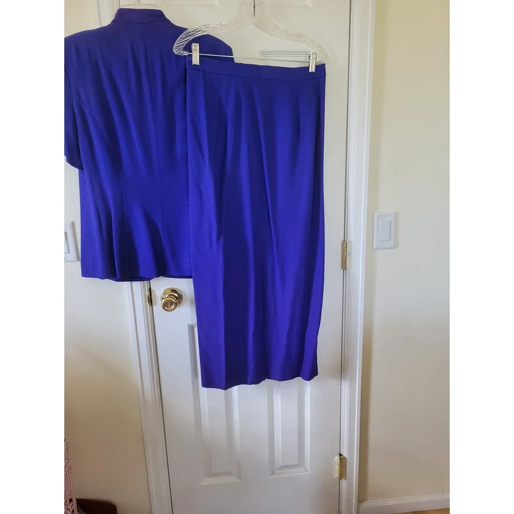 Vintage Royal‎ Blue Skirt Suit Short Sleeve Embroidered Beaded 2pc Size 14 USA
